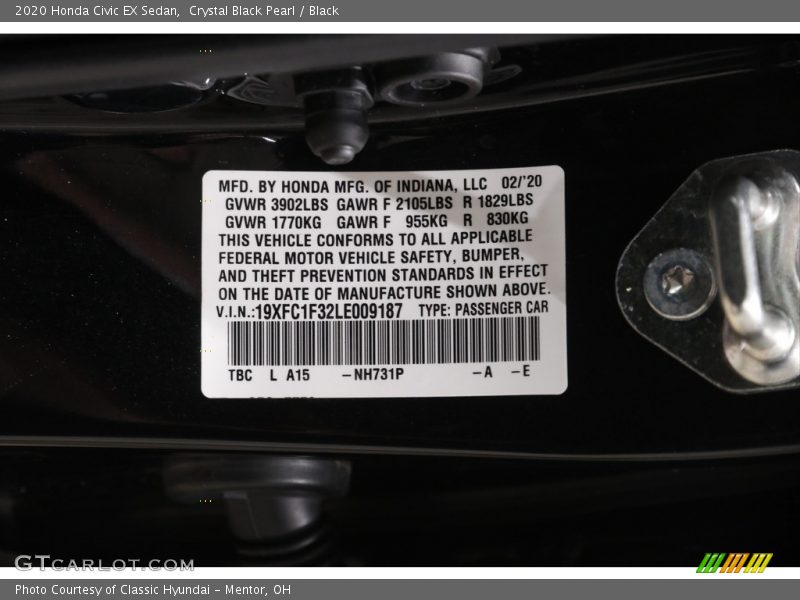 Crystal Black Pearl / Black 2020 Honda Civic EX Sedan