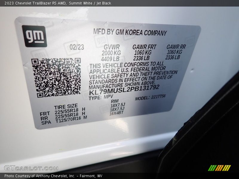 Summit White / Jet Black 2023 Chevrolet TrailBlazer RS AWD