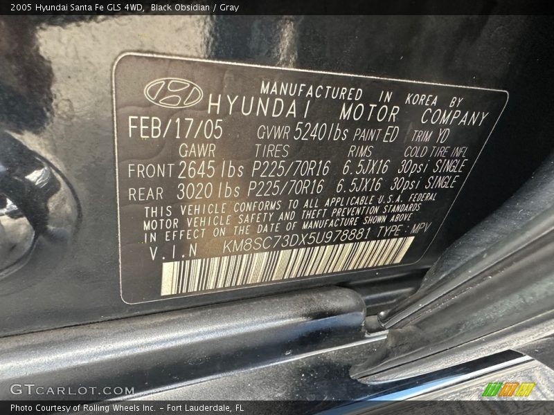 Black Obsidian / Gray 2005 Hyundai Santa Fe GLS 4WD