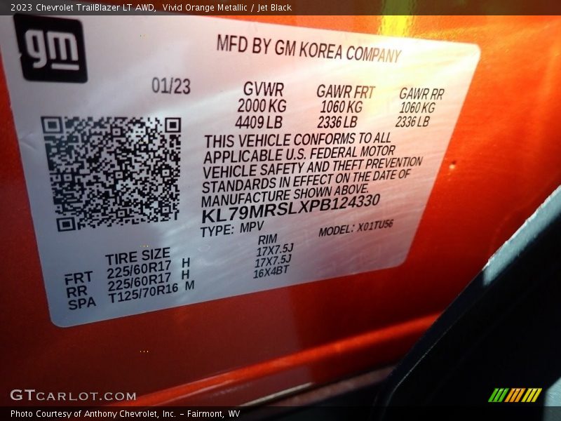 Vivid Orange Metallic / Jet Black 2023 Chevrolet TrailBlazer LT AWD