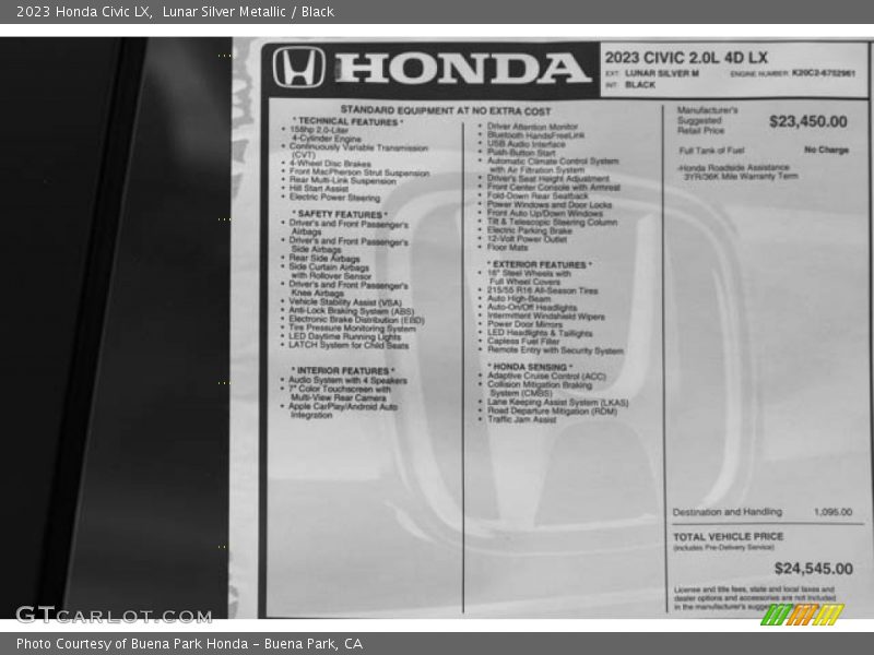  2023 Civic LX Window Sticker