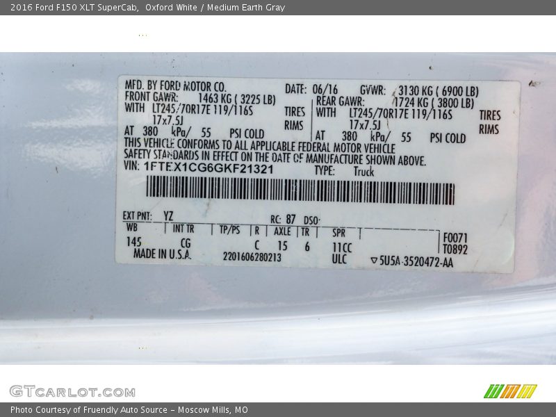 Oxford White / Medium Earth Gray 2016 Ford F150 XLT SuperCab