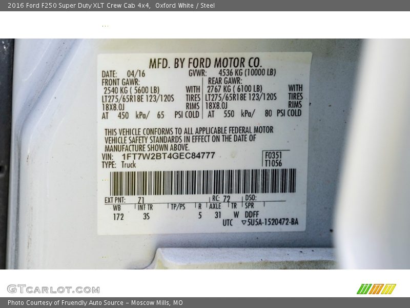 Oxford White / Steel 2016 Ford F250 Super Duty XLT Crew Cab 4x4