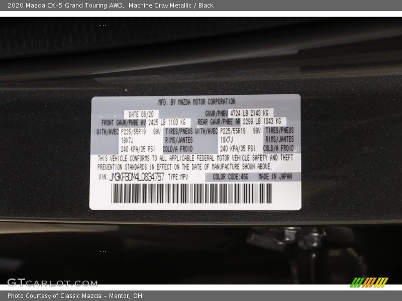 Machine Gray Metallic / Black 2020 Mazda CX-5 Grand Touring AWD