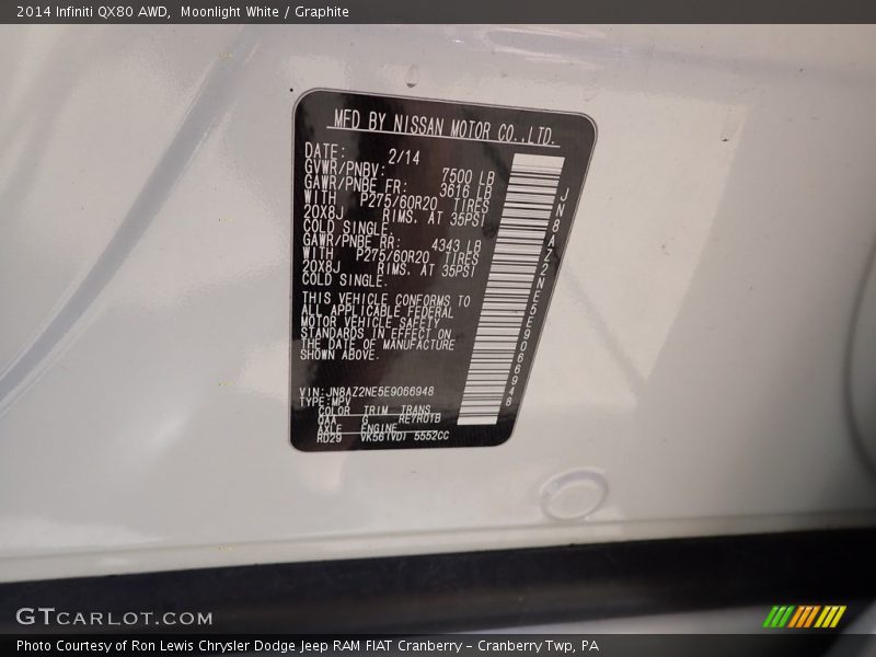 Moonlight White / Graphite 2014 Infiniti QX80 AWD