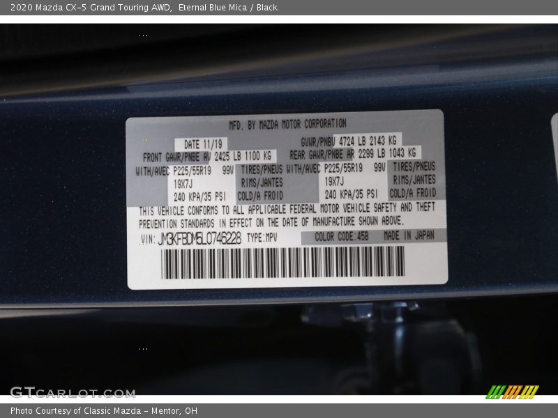 Eternal Blue Mica / Black 2020 Mazda CX-5 Grand Touring AWD