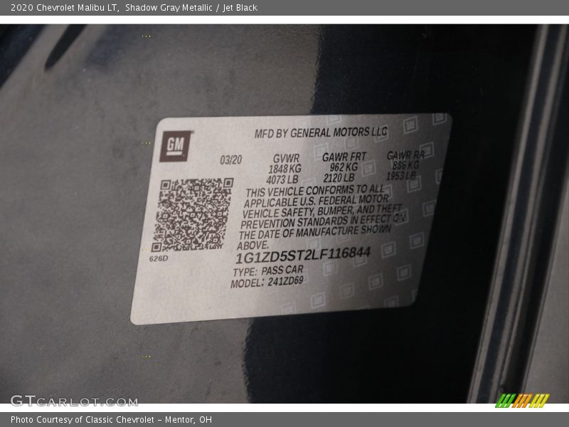 Shadow Gray Metallic / Jet Black 2020 Chevrolet Malibu LT