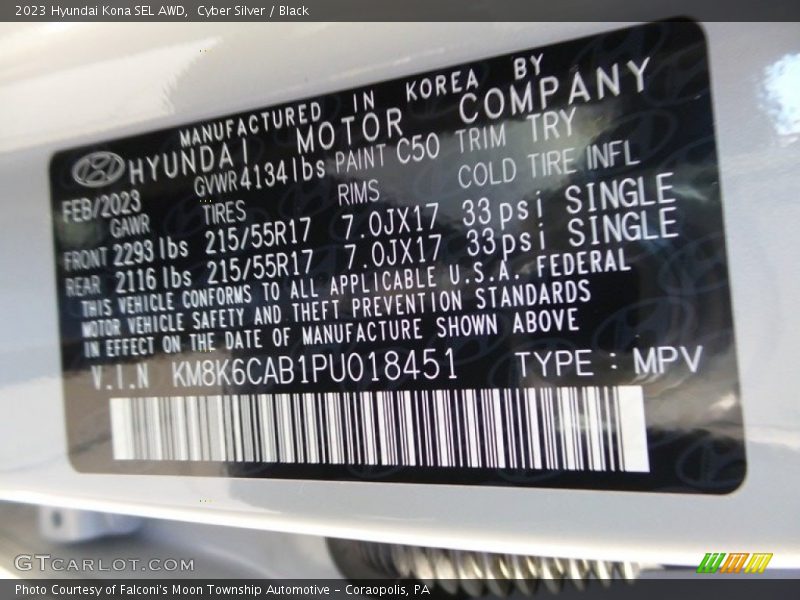Cyber Silver / Black 2023 Hyundai Kona SEL AWD