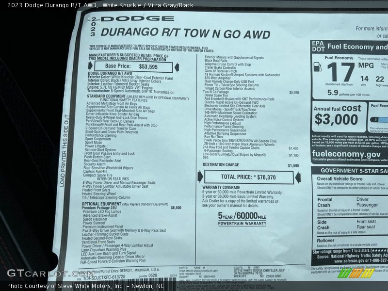 White Knuckle / Vitra Gray/Black 2023 Dodge Durango R/T AWD