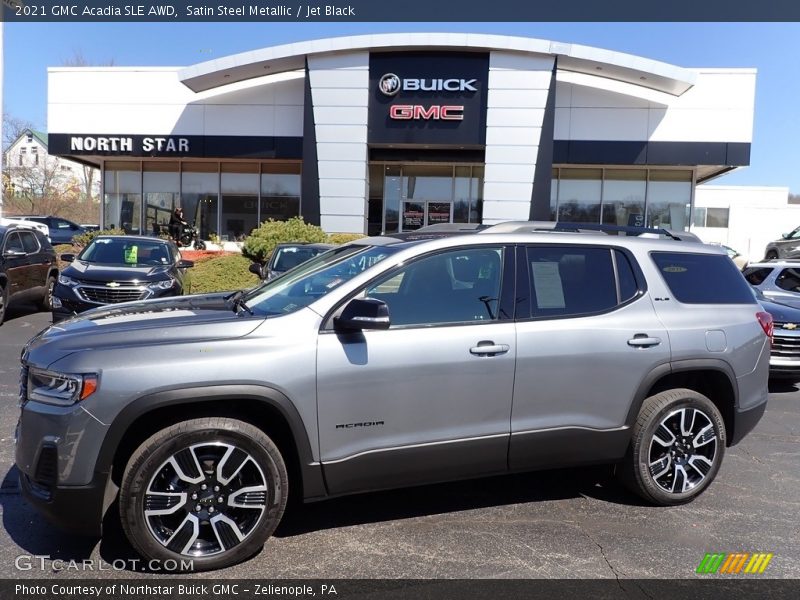 Satin Steel Metallic / Jet Black 2021 GMC Acadia SLE AWD