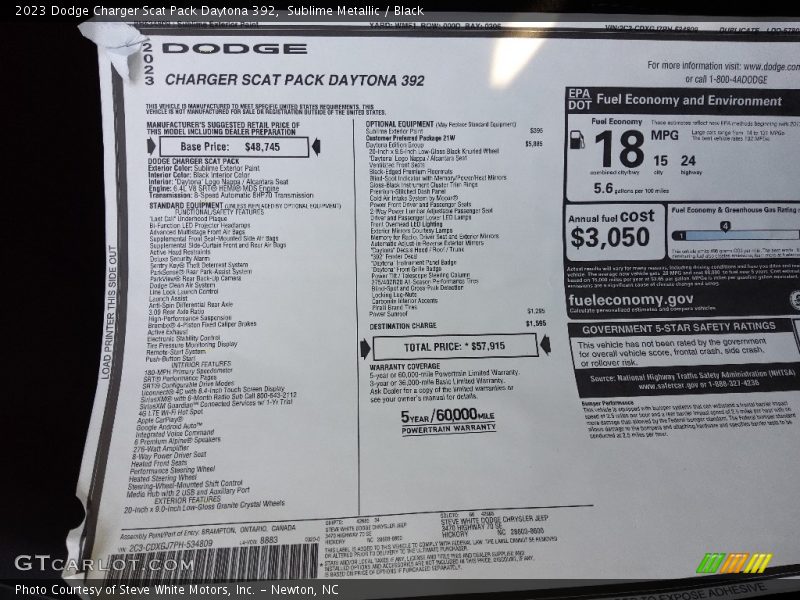  2023 Charger Scat Pack Daytona 392 Window Sticker