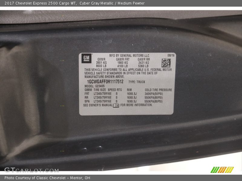 Cyber Gray Metallic / Medium Pewter 2017 Chevrolet Express 2500 Cargo WT