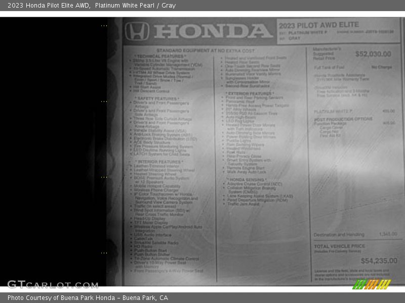 Platinum White Pearl / Gray 2023 Honda Pilot Elite AWD