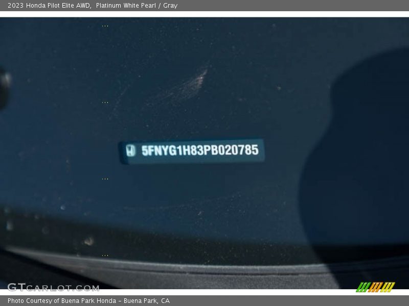Platinum White Pearl / Gray 2023 Honda Pilot Elite AWD