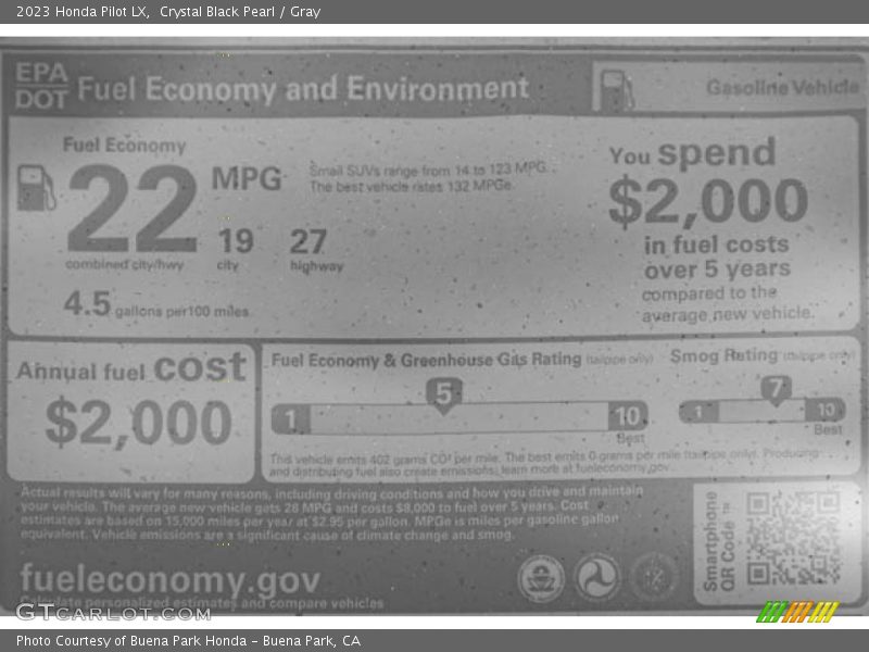 Crystal Black Pearl / Gray 2023 Honda Pilot LX