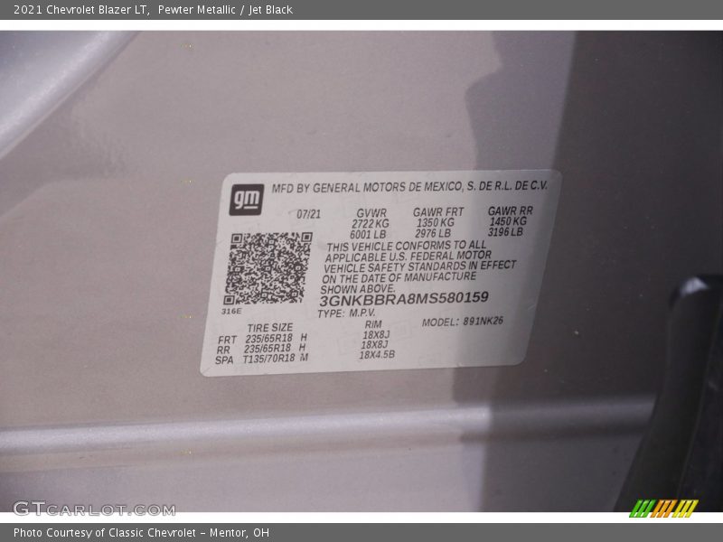 Pewter Metallic / Jet Black 2021 Chevrolet Blazer LT
