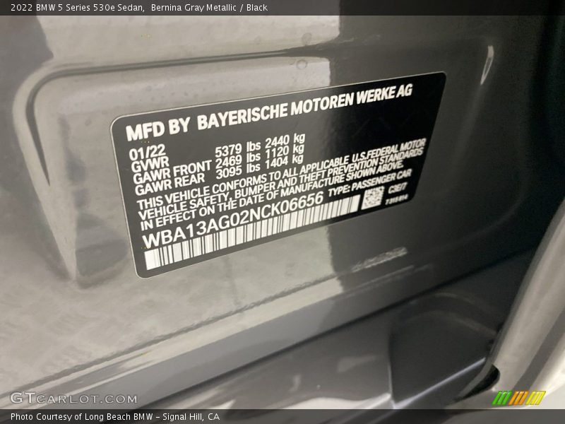 Bernina Gray Metallic / Black 2022 BMW 5 Series 530e Sedan