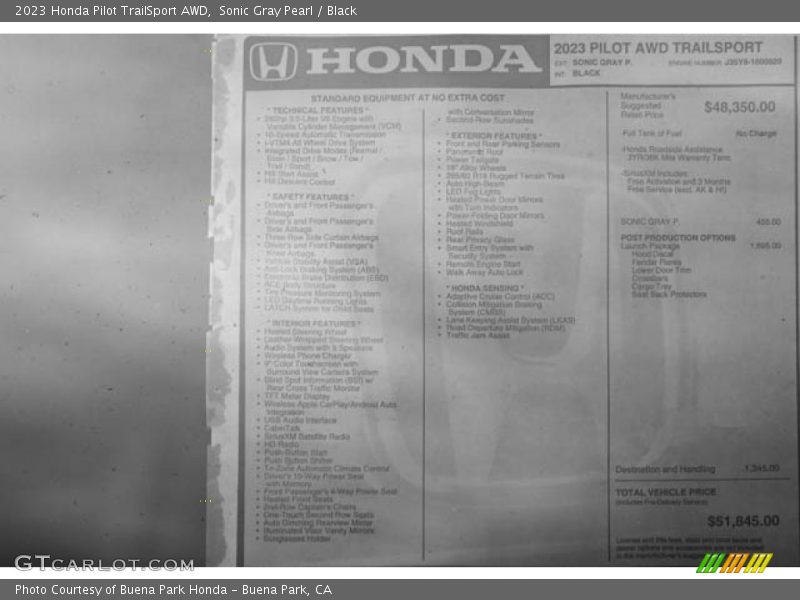 Sonic Gray Pearl / Black 2023 Honda Pilot TrailSport AWD