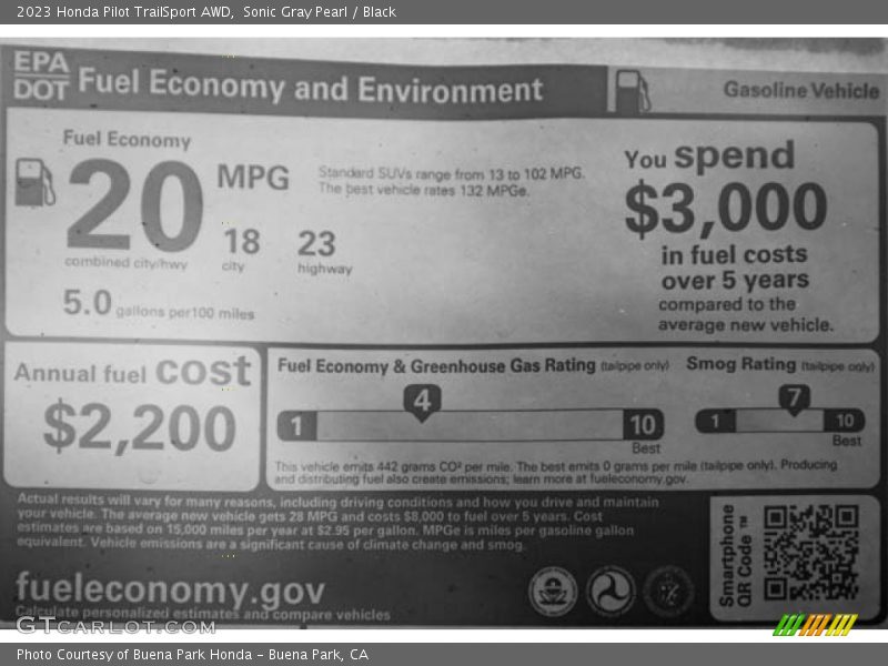 Sonic Gray Pearl / Black 2023 Honda Pilot TrailSport AWD