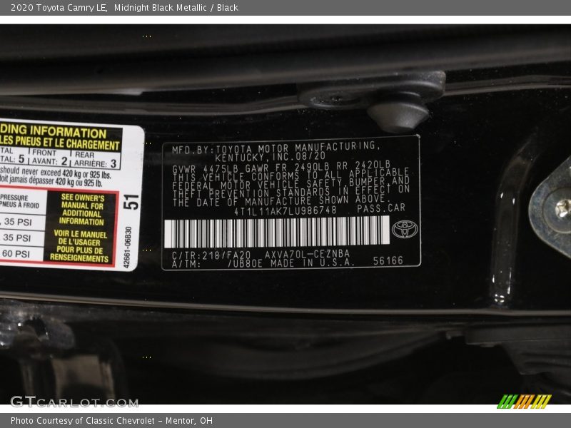 Midnight Black Metallic / Black 2020 Toyota Camry LE