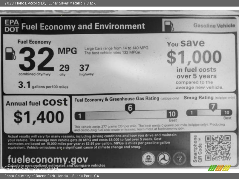 Lunar Silver Metallic / Black 2023 Honda Accord LX