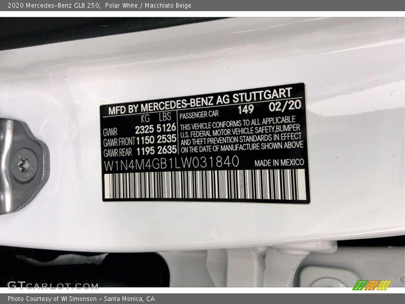 Polar White / Macchiato Beige 2020 Mercedes-Benz GLB 250