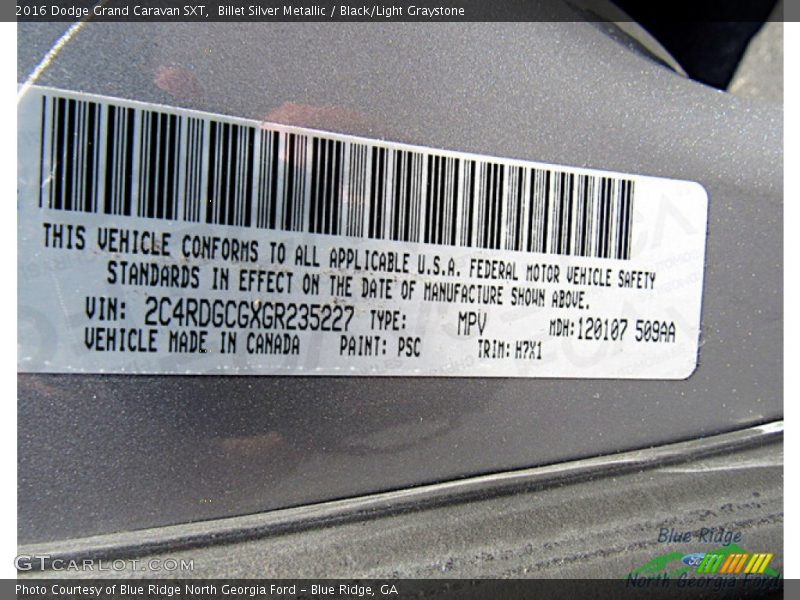 Billet Silver Metallic / Black/Light Graystone 2016 Dodge Grand Caravan SXT