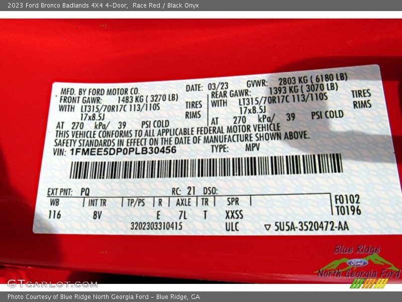 2023 Bronco Badlands 4X4 4-Door Race Red Color Code PQ