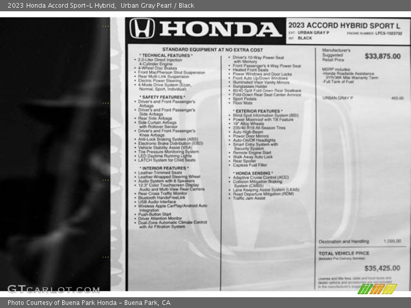  2023 Accord Sport-L Hybrid Window Sticker