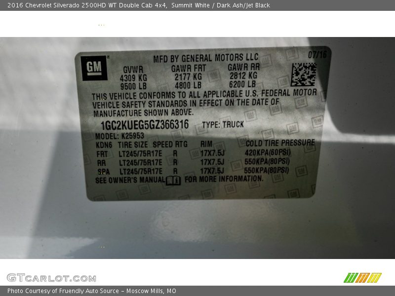 Summit White / Dark Ash/Jet Black 2016 Chevrolet Silverado 2500HD WT Double Cab 4x4