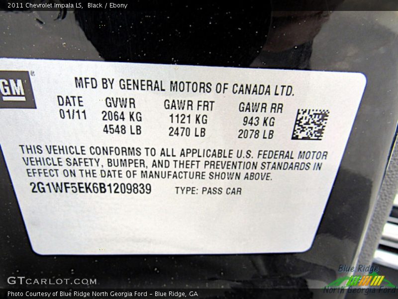 Black / Ebony 2011 Chevrolet Impala LS