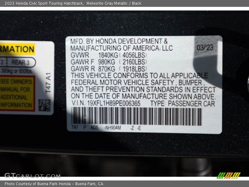 Meteorite Gray Metallic / Black 2023 Honda Civic Sport Touring Hatchback