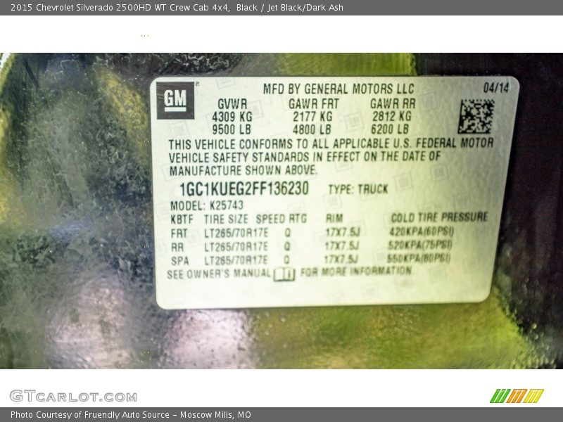 Black / Jet Black/Dark Ash 2015 Chevrolet Silverado 2500HD WT Crew Cab 4x4