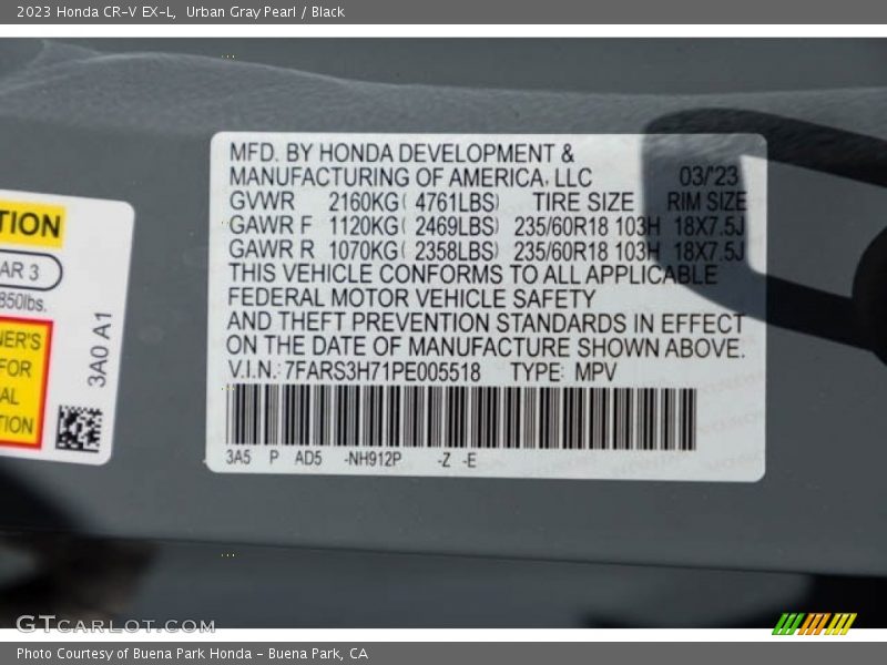 Urban Gray Pearl / Black 2023 Honda CR-V EX-L