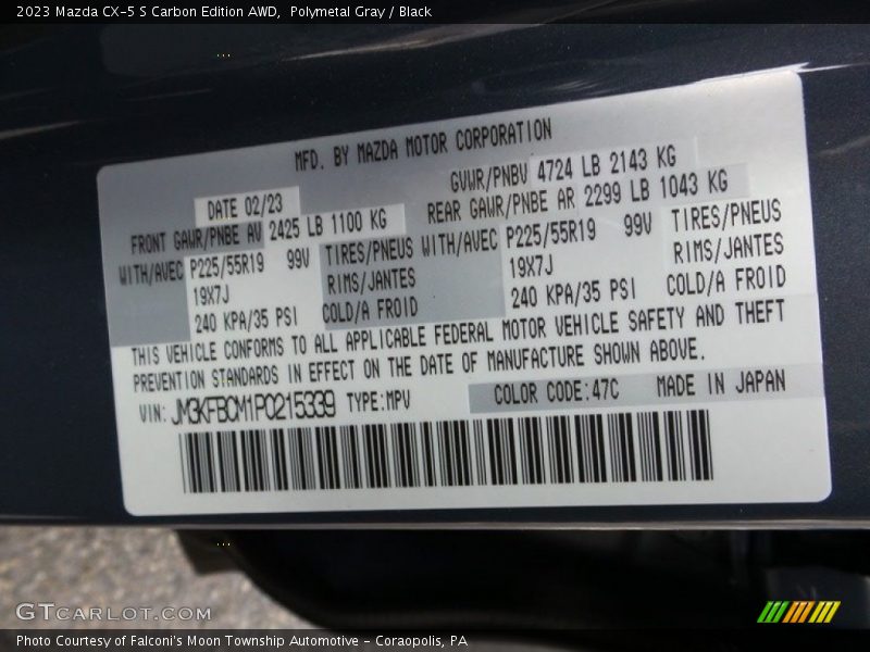 Polymetal Gray / Black 2023 Mazda CX-5 S Carbon Edition AWD