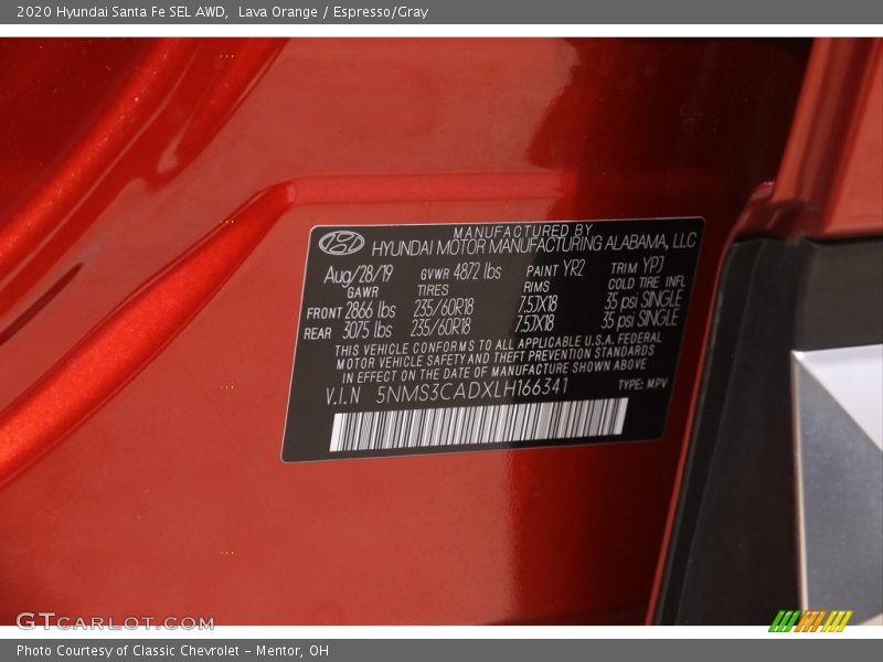 Lava Orange / Espresso/Gray 2020 Hyundai Santa Fe SEL AWD