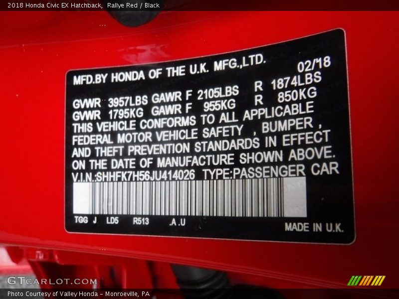 2018 Civic EX Hatchback Rallye Red Color Code R513