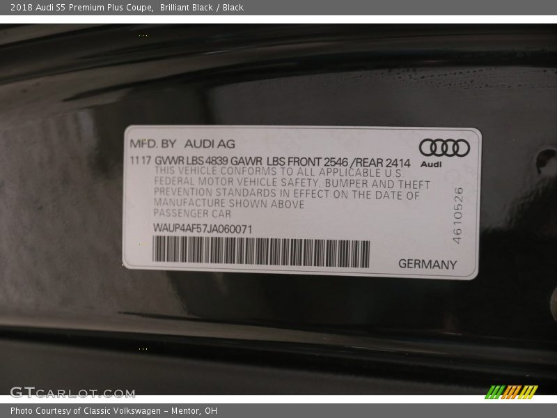 Brilliant Black / Black 2018 Audi S5 Premium Plus Coupe