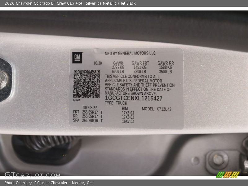 Silver Ice Metallic / Jet Black 2020 Chevrolet Colorado LT Crew Cab 4x4