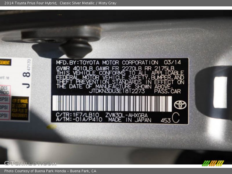 Classic Silver Metallic / Misty Gray 2014 Toyota Prius Four Hybrid