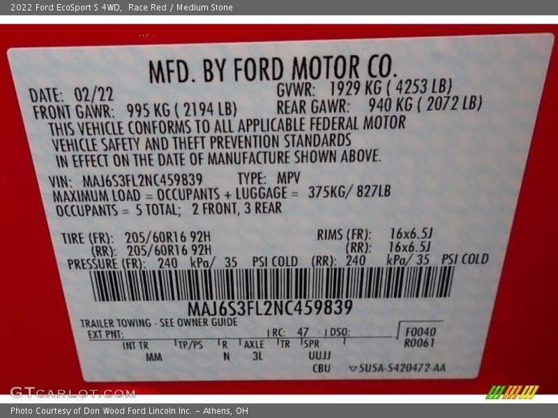 Race Red / Medium Stone 2022 Ford EcoSport S 4WD