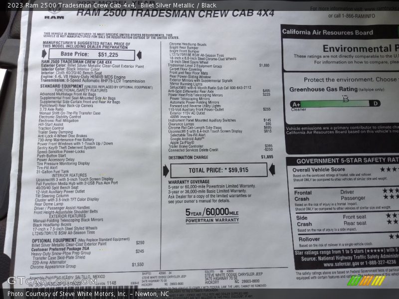  2023 2500 Tradesman Crew Cab 4x4 Window Sticker