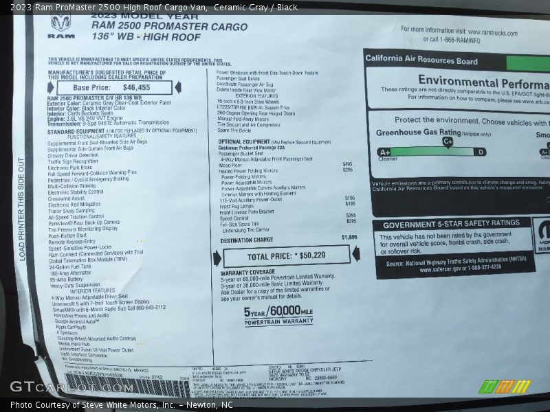  2023 ProMaster 2500 High Roof Cargo Van Window Sticker