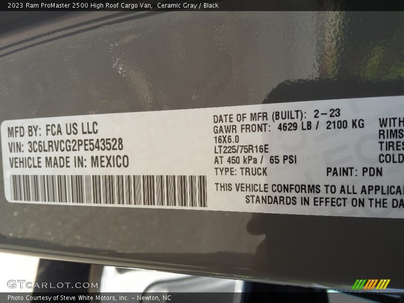 2023 ProMaster 2500 High Roof Cargo Van Ceramic Gray Color Code PDN