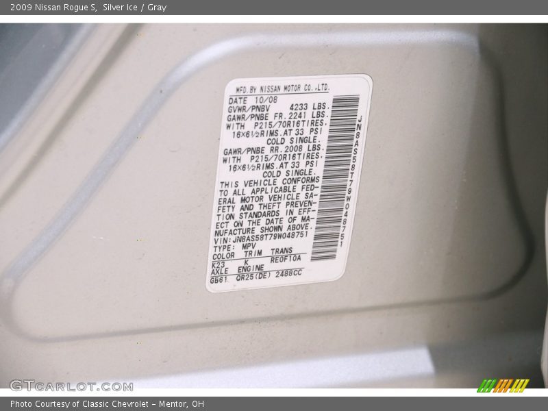 Silver Ice / Gray 2009 Nissan Rogue S