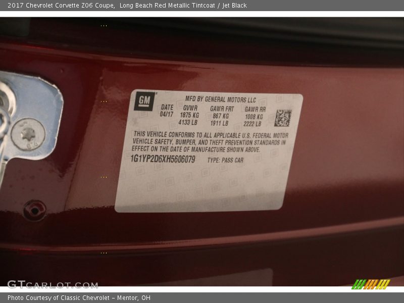Long Beach Red Metallic Tintcoat / Jet Black 2017 Chevrolet Corvette Z06 Coupe