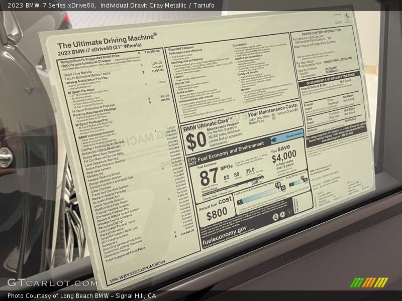  2023 i7 Series xDrive60 Window Sticker