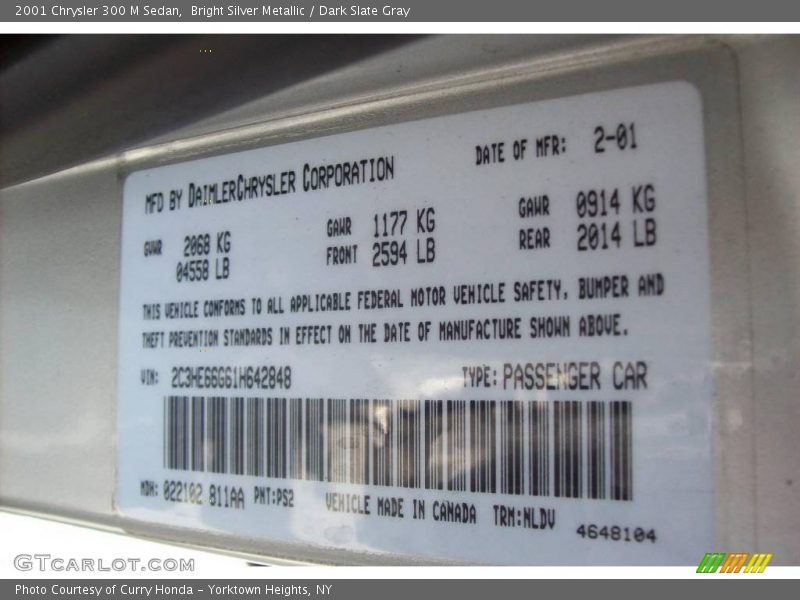 Bright Silver Metallic / Dark Slate Gray 2001 Chrysler 300 M Sedan