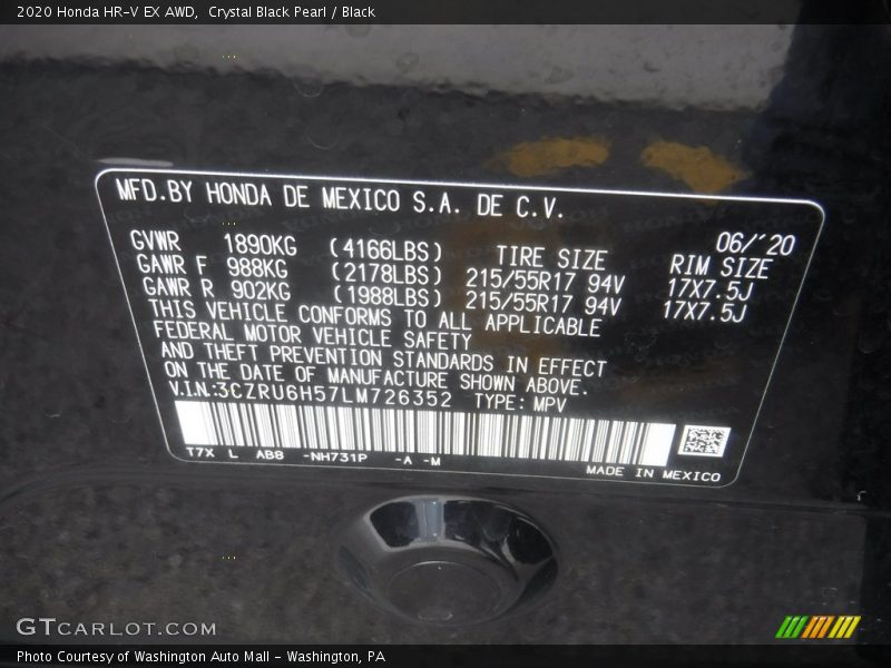 Crystal Black Pearl / Black 2020 Honda HR-V EX AWD