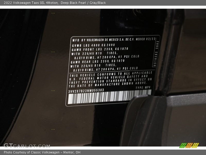 Deep Black Pearl / Gray/Black 2022 Volkswagen Taos SEL 4Motion